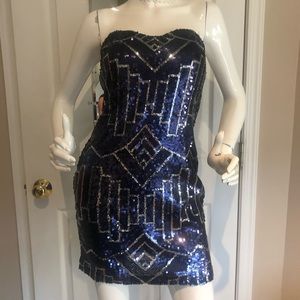 Ruby Rox blue strapless sequin mini  dress